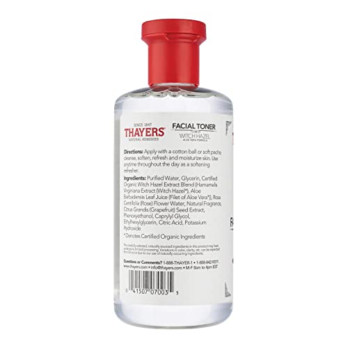 Thayers Alcohol-Free, Hydrating Rose Petal Witch Hazel Facial Toner with Aloe Vera Formula, Vegan, Dermatologist Tested and Recommended, 12 Oz