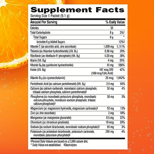 Emergen-C 1000mg Vitamin C Powder for Daily Immune Support Caffeine Free Vitamin C Supplements with Zinc and Manganese, B Vitamins and Electrolytes, Super Orange Flavor - 90 Count/3 Month Supply