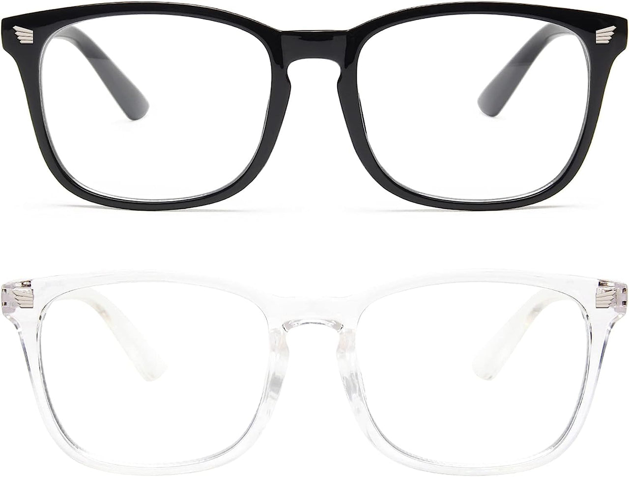 livho 2 Pack Blue Light Blocking Glasses, Computer Reading/Gaming/TV/Phones Glasses for Women Men,Anti Eyestrain & UV Glare (Light Black+Clear)