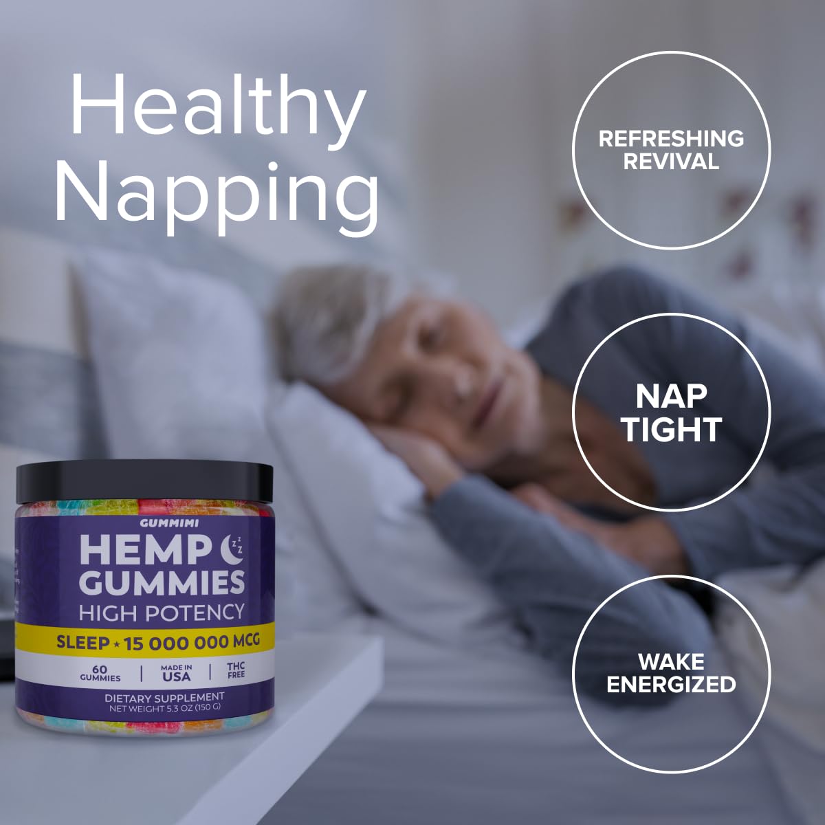 Hеmp Gummies for Rеstful Nap - High Potency, Organic & Infused with Omega 3 6 9 & Vitamin E, Natural Fruit Flavor, 60 Edible Easy, Grown & Made in USA