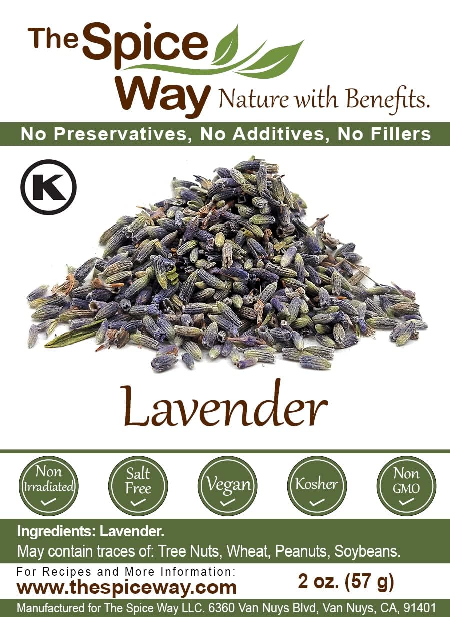 The Spice Way Lavender Flowers - (2 oz) dried flower buds for tea and culinary use - Culinary Lavender Buds - Dried Edible Lavender for Drinks, Chicken, Lavender Tea and More Dried Lavendar Recipes